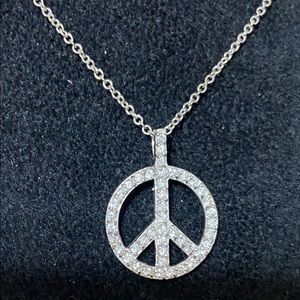 Silver Peace Sign with CZ & silver chain.